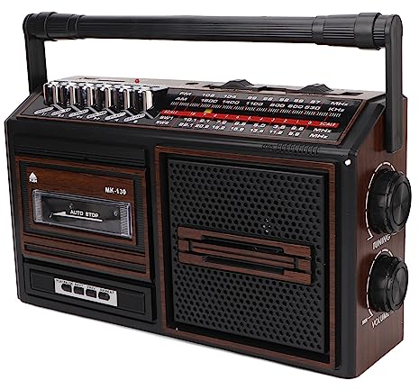 Casse e Player, Grabadora Banda Completa Enchufe Silencioso Re Ro Boombox Am FM SW1 SW2 Boomboxes en Tarjeta Am FM Radio Portátil para Niños Mayores Marrón Reino Unido 220V