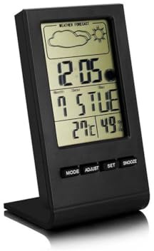 Thermomètre numérique précis avec horloge et date pour la maison, le bureau, la cave à vin (noir)