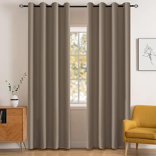 YSTELLAA Vattentätt Mörkläggningsgardin 2 Stycken, 140 X 240CM, Termiska Gardiner Med Öljetter, Ljustäta Sovrum, Ogenomskinliga Ljudisoleringsgardin, För Sovrum Och Vardagsrum, Ljust Kaffe