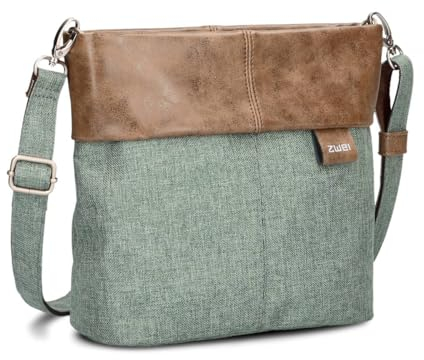 Zwei Damen Handtasche Olli OT8 Umhängetasche 3 Liter klassische Crossbody Bag wasserabweisend robust strapazierfähig Bicolor Design Schultertasche inkl. 2 Schultergurte kurz & lang (eucalyptus)