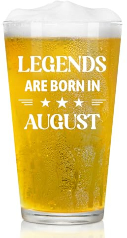 Joymaking Beer Glass for Men - Legends are Born in August, Unique Birthday Present for Him Who Has Everything - 15oz