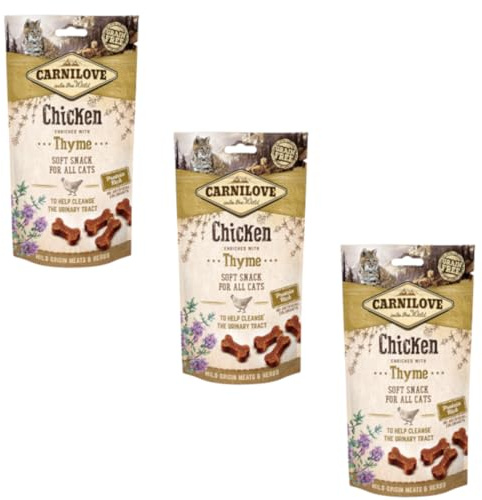 Carnilove Semi-Moist Chicken enrichi au thym | Pack de 3 | 3 x 50 g | Snack à mâcher Tendre pour Chats | Peut Aider à Nettoyer Les Voies urinaires | sans Pommes de Terre ni céréales