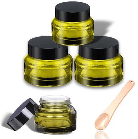 Lot de 4 boîtes vides en verre cosmétique - 15 ml/50 ml - Rondes - Vert - Avec couvercle et doublure - Pour cosmétiques, crèmes, lotions, huiles essentielles - Accessoires de voyage