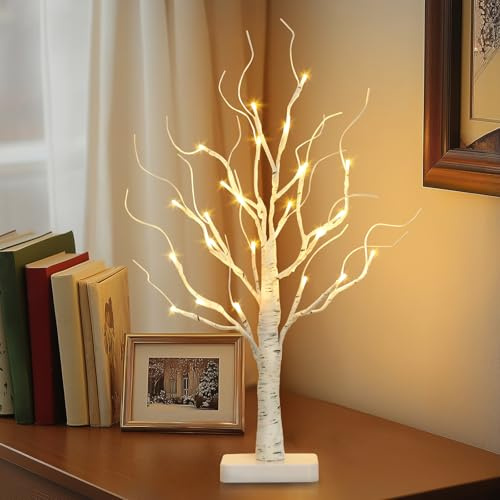 EAMBRITE Christmas Twig Tree Lighted Birch Tree Battery Powered Tabletop Tree Decorations for Home Mantle Party Christmas Decorations (22 Inch)