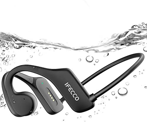 IFECCO Bone Conduction Headphones Swimming, IP68 Waterproof Swimming Headphones Bluetooth 5.3, Wireless Open Ear Underwater Earbuds with 32G MP3 Built-in Mic for Sport Running Swiming