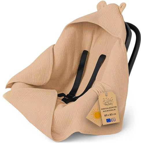 Nid d'ange bébé Couverture en Mousseline 85x85 cm - Chanceliere enveloppante Cosy pour Poussette ou Siege Auto Lavable nid d Ange pour Naissance Enfant Oeko-Tex Beige
