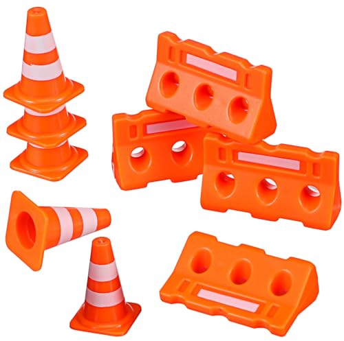 TEHAUX Mini Traffic Cones and Fences Set 24Pcs Educational Roadblock Toy for Kids Orange Safety Cones and Mini Traffic Signs for Creative Play and Rule Learning 1.38 Inch