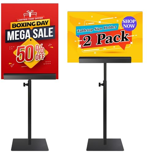 JR-MOV Tabletop Sign Holder Stand - Adjustable Double-Sided Poster Stand for Display Vertical Horizontal View, Portable Sign Holders for Table Top, Fit for Retail Restaurants Trade Shows, 2 Pack