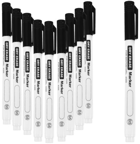 SEWOART Marcadores de Borrado en Seco Finos Punta 05 MM Bolígrafos Negros para Pizarra Blanca Paquete de 10 Unidades Ideales para Escuela Oficina y Uso Escolar Diario