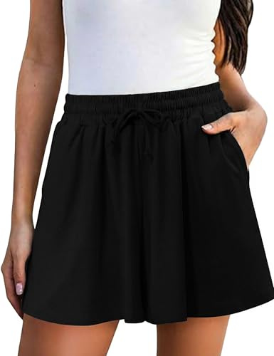 Leversic Falda Pantalón Mujer Verano Cintura Alta Pantalón Corto Holgado de Pierna Ancha con Bolsillos para Playa y Vacaciones(Negro,L)