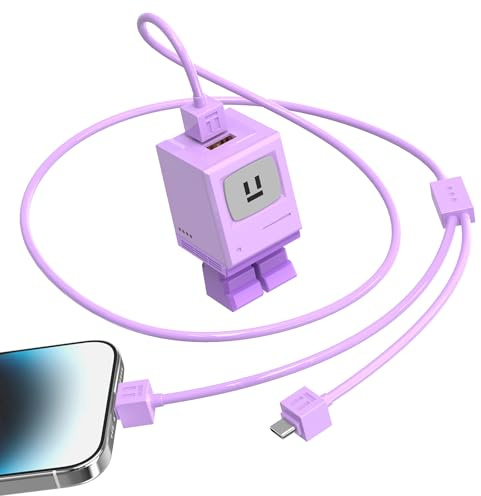 HianDier for iPhone Charger Fast Charging with Multi 2 in 1 USB C Cable 30W USB A USB C Charger Block Adorable Robot for iPhone Charger Cord Compatible with iPhone 17 16 15 14 Pro Max iPad-Purple