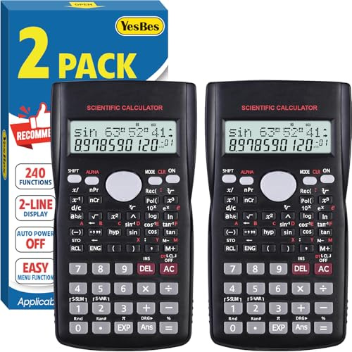 2 Pack Scientific Calculators, 2-Line Large Screen Display 240 Functions Scientific Calculators for Students, Math Algebra Fraction Calculator for High School College School