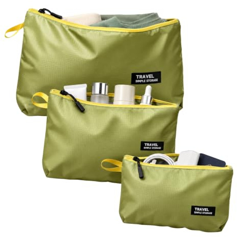 3pcs Lightweight Toiletry Bags for Travel, Travel Essentials Wash Bag Set | Compact Zipper Pouch, Nylon Waterproof Travel Essentials for Camping Gym (Olive Green), Bag for Toiletries