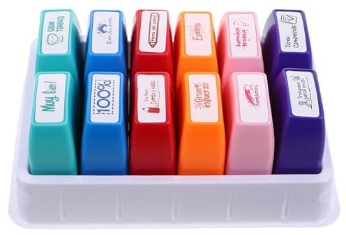 Veemoon 12 Pièces Lot de Tampons de Notation pour Enseignants en Plastique Support Polyvalent, Design Moderne et Motivation Positive Devoirs en Classe