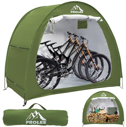 PROLEE Bike Storage Tent,Bike Shed 6.6FT, Waterproof Oxford Fabric Storage Tent for 2-3 Bikes, Outdoor Bicycle Storage with Window Design, Green