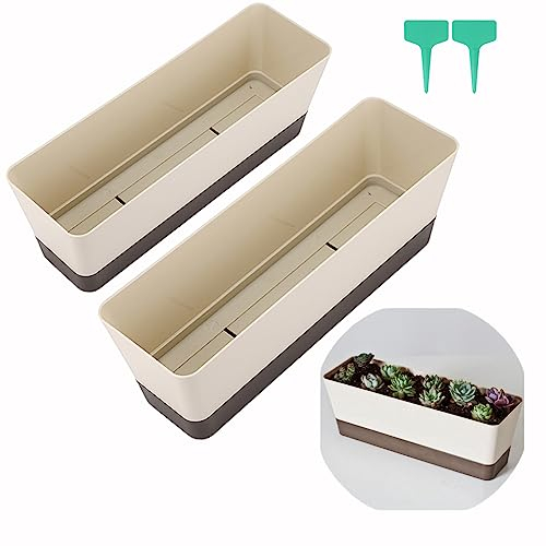 Skelang Petit bac a Fleurs rectangulaire, Pot de Fleurs rectangulaire en Plastique, jardinieres Exterieur Balcon pour Plantes succulentes, Herbes, Cactus, Lot de 2