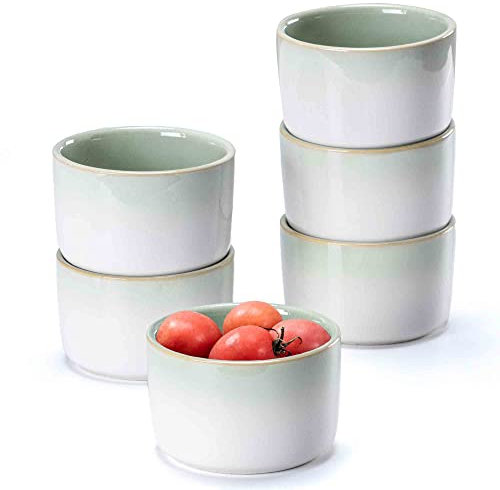 Pirottini Ceramica per Soufflé, Pirottini da Soufflé in Porcellana 6 x 280ml per Muffin, Cupcake e Budini - Glassa di Reazione, Verde