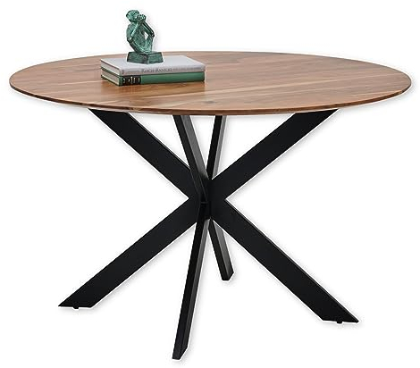 PEDRO Esstisch rund Massivholz Akazie - Hochwertiger Esszimmertisch mit sternförmigem Metallgestell für Ihr Esszimmer - 130 x 79 x 130 cm (B/H/T)