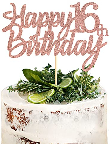 Sumerk 16 Pack 16th Birthday Cake Toppers for Birthday Party Decorating Supplies Rose Gold