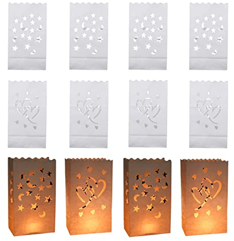 20 Stück Teelicht Lichtertüten Papier, Candle Bags, Feuerfest Lichttüten, für Party Tischdeko, Valentinstag, Verlobung, Hochzeit, Weihnachten