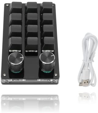 12 Key Mechanical Numpad Mini Mechanical Gaming Keyboard,Macro Keyboard Knob with Knob Function and Type C to USB Interface Mini One Handed One Click Start for Linux OS X(Black)