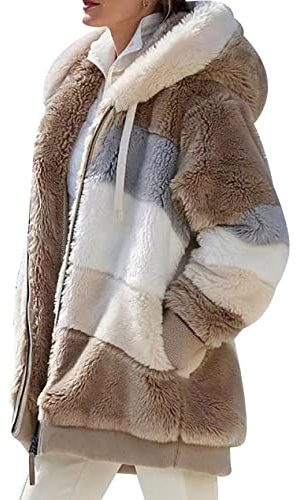 Abrigo Pelo Mujer Chaqueta Polar Mujer Invierno Abrigo Borrego Cazadora Teddy Mujer Fleece Jacket Women Chaqueta Borreguito Felpa Mujer Abrigos Polares Peluche Peludo Chaquetas Peludas Mujer Caqui XL