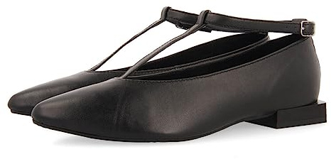 Ballerines noires en peau avec lanières pour femme peever