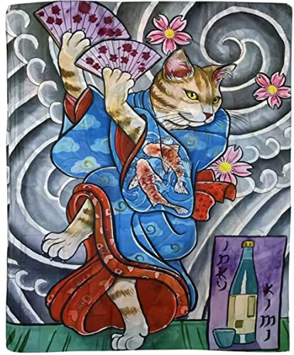 GFM® Dam Sidenblandad Målning eller Konstbaserad Sommarscarf (VSLK) (Geisha Cat)(FS-VSLK-7155-A)