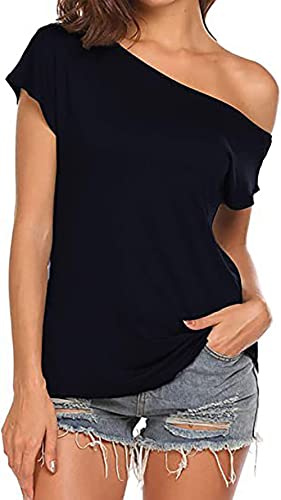 SISAY T Shirt One Shoulder Dam Casual Skjorta Enfärgad Kortärmad, Färg#2, S