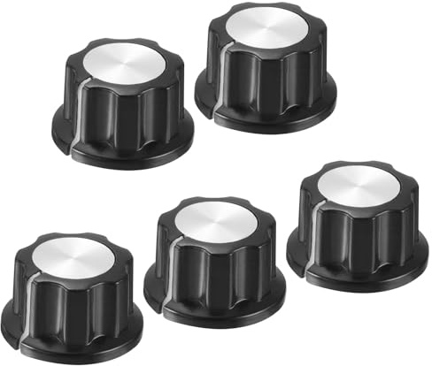 sourcing map Potentiometer Knobs Aluminium Alloy 19x11.5mm 6mm Hole Volume Control Knob Cap for Guitar Bass,Volume Control,Mechanical Switch, Appliances,Audio with 5pcs Set Screw Black 5PCS