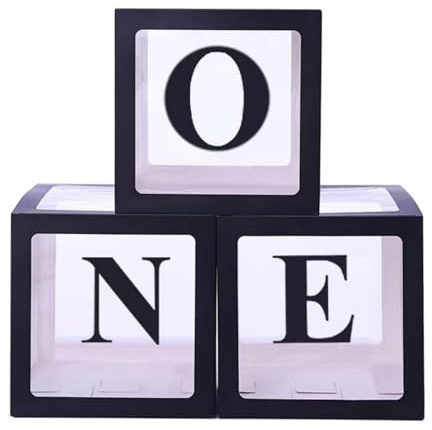 One Boxes for 1st Birthday, One Balloon Box With 20 Balloons, Baby Girl 1 Year Old Gifts, 1st Birthday Party Decorations Boy, 1st Anniversary Photoshoot Props Backdrop. (Black box)