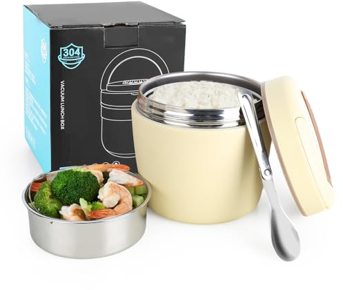 CTDMJ Contenitore termico per cibo, ciotola termica da 1500 ml, con cucchiaio pieghevole, capiente, in acciaio inox, per mantenere il cibo caldo e freddo