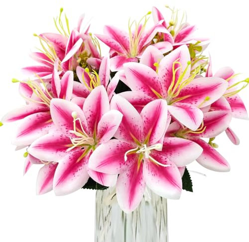 FOUSUKA 4 fasci di fiori artificiali di giglio tigre in seta, piante finte per bouquet di nozze, casa, feste, tavolo interno, hotel, ufficio, vasi per composizioni floreali per esterni e giardino