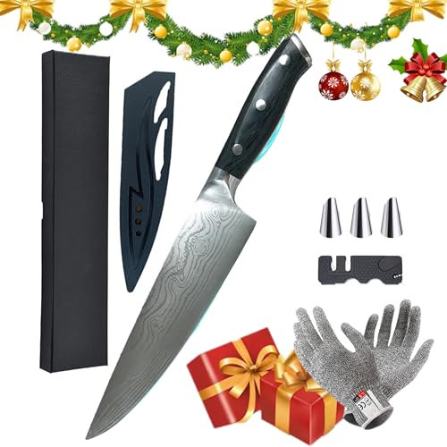 Chef's Knife Set - mit Schutzhandschuhen, Fingerschutz, Messerschärfer Professionelles Kochmesser33cm aus rostfreiem Stahl mit einer starken, scharfen Klinge Gebrauchsmesser, Deluxe-Geschenkset