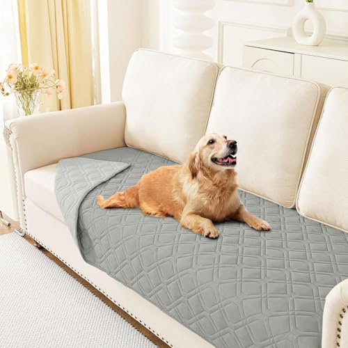 Homaxy Vattentät hundfilt, tvättbar, vändbar hundfilt, mjuk hundfilt, filt för soffa, säng, resor, 175 x 75 cm, grå + ljusgrå