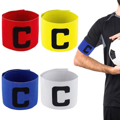 4 Piezas Brazalete Capitan Futbol, Brazalete Elástico de Capitán de Fútbol, Brazalete de Fútbol Multicolor Ajustable, Brazalete de Capitan para Niños y Adultos Junior Apto para Varios Deportes