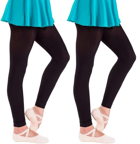 InfiniZer 2 Pairs 80D Footless Tights for Girls, Stretchy Opaque Soft Footless Dance Tights Pantyhose for Daily Ballet