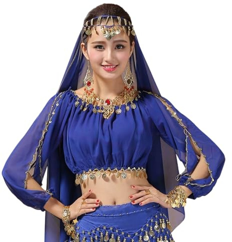 Traje De Danza Del Vientre Tops Con Monedas De Manga Larga Top Corto De Lentejuelas Camisa Disfraces De Actuaciones De Escenario De Halloween Disfraz Para Mujer