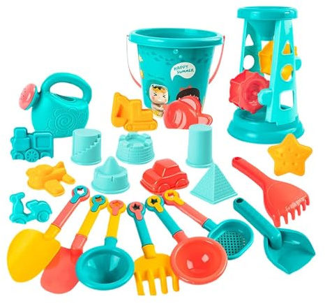 Giochi Con La Sabbia - Set Sabbiera Da Esterno Da 23 Pezzi Con Pala E Secchio | Giocattoli Da Spiaggia, Giochi D'acqua Colorati, Giocattoli Da Scavo Da Spiaggia Per Bambini, Campeggio All'aperto, Pisc