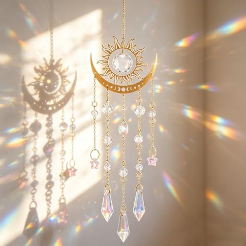 Atrapasoles de Luna y Llama Dorada, Atrapasoles Cristal para Ventana