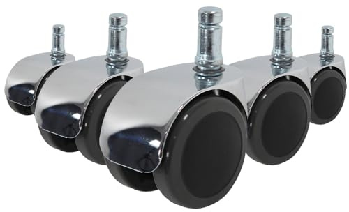 hjh OFFICE 619015 5x Design-Rollen VerChromt für Hartböden 10 mm / 50 mm Büro-Stuhl-Hartbodenrollen