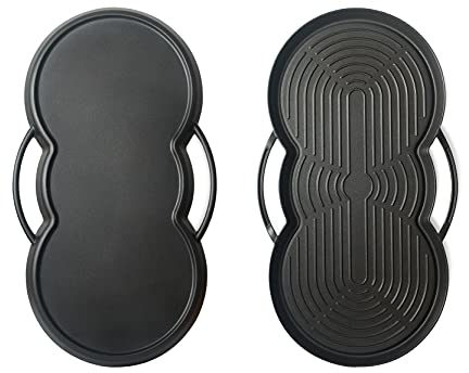 TVS SOUND Piastra Griglia Multiuso Antiaderente in Alluminio Pressofuso 50x28 cm, Doppia Superficie, Doppia Funzione, Per gas e forno No induzione, Made in Italy