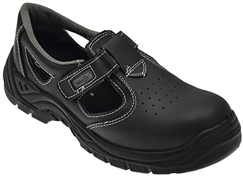 Portwest FW01 Sandalia Steelite Cierre de Velcro Suela Resistente a Aceites | Negro, 45, S1 EN ISO 20345, Doble Densidad, Piel Serraje, Puntera de Protección de Acero, Antiestático Calzado