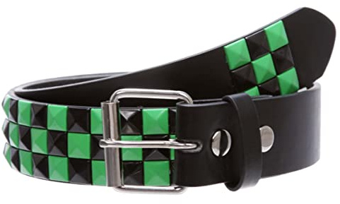 Beltiscool Snap On Punk Rock Black & Green Star Studded Checker Board Leather Belt, Black/Green | xl 39-41