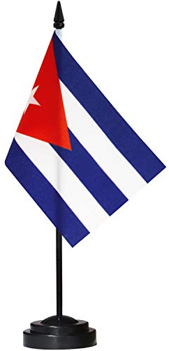 ANLEY Cuba Deluxe Set bandiera da scrivania - Bandiera cubana da tavolo in miniatura da 6 x 4 pollici con asta in tinta unita da 12 - Colori vivaci e resistente allo sbiadimento - Base nera e punta