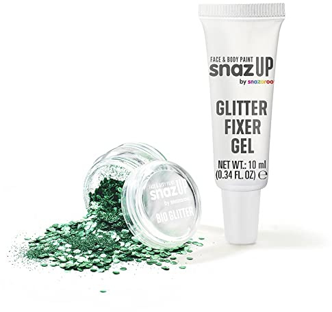 Snazaroo Bio Glitter Kit, Face and Body Paint, Biodegradable Gliter, Green Colour 5g + Fixer