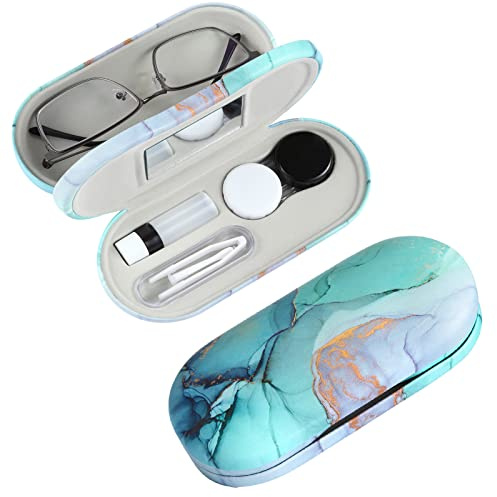 AITIME Contact Lens Case, 2 in 1 Double Sided Portable Contact Lense Case and Eyeglasses Case, with Marbling, Multifunction, Durable, Compact, Portable Storage Kit