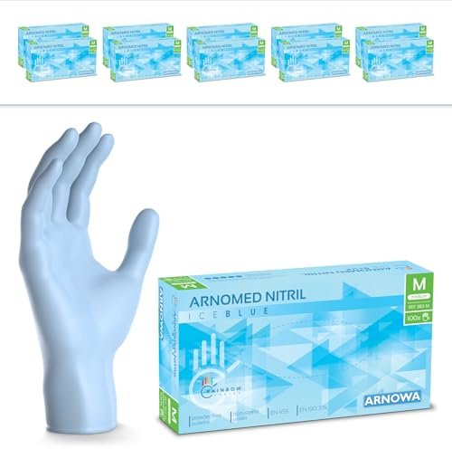 1000x ARNOMED® Gants en nitrile taille M Bleu clair, Gants à usage unique pour chirurgie & laboratoire, Gants en nitrile sans poudre & sans latex, Moufles en nitrile XS, S, M, L, XL, XXL