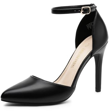 DREAM PAIRS Scarpe con Tacco a Spillo da Sposa, Punta Cinturino alla Caviglia Tacco Alto Scarpe per Festa,Size 38,Nero-Pu,Oppointed_Lacey