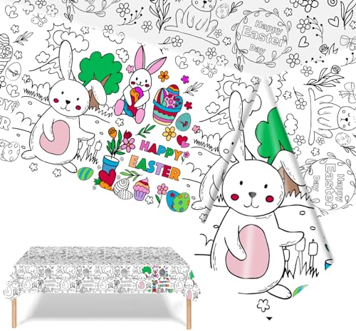 Colouring Tablecloths for Kids Easter,137*274cm Easter Coloring Table Cloth,Poster Table Cover for Kids,Paper Tablecloth Party Decoration,DIY Bunny Themed Tablecloths,Happy Easter Day Party Supplies